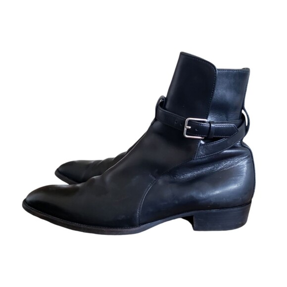 Saint Laurent Women's Buckled Pointed Toe Block Heels Boots Black Size 1… - Picture 6 of 10
